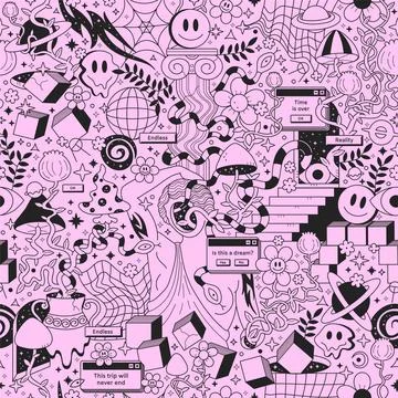 Trippy psychedelic seamless pattern.Vector crazy doodle character illustration Stock Illustration