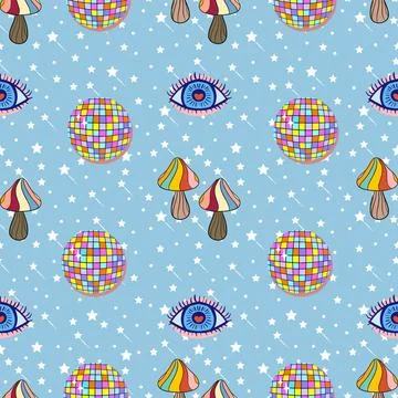 Trippy retro 70s vector seamless pattern background Stock Illustration