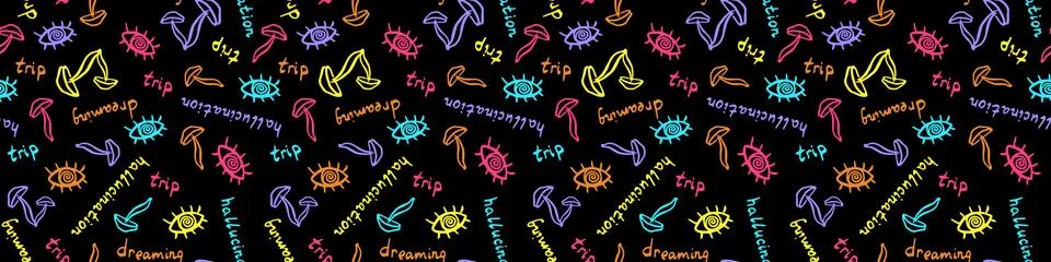 Trippy vector seamless pattern with mushrooms eyes Illustrazione stock