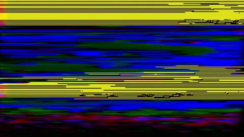Trippy video glitch art loop, vivid blue and yellow feedback rolling upwards Stock Footage 346645118