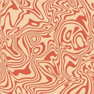 Trippy wavy pattern in red and beige color. Abstract retro groovy background Stock Illustration