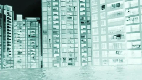 Trippy Xray vision of pool and apartment buildings Stock Footage 166884716