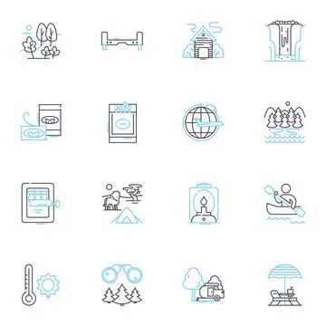 Trips linear icons set. Adventure, Exploration, Vacation, Destination Stock Illustration