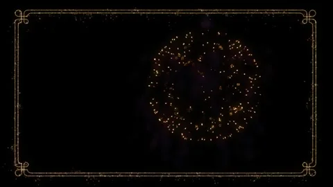 Triptych display featuring golden fireworks explosions encased within elegant 库存影片 345161691