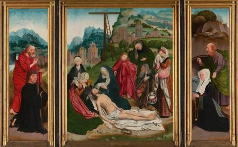 Triptych with the Lamentation. Triptych with the fact. In the middle panel... Stock Photos