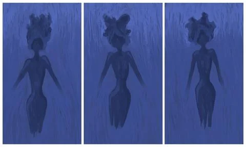 Triptych, the shape of a woman's figure - digital painting Stock Illustration