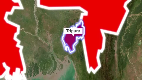 Tripura state highlighted on map of India digital animation clip Stock Footage 346535854
