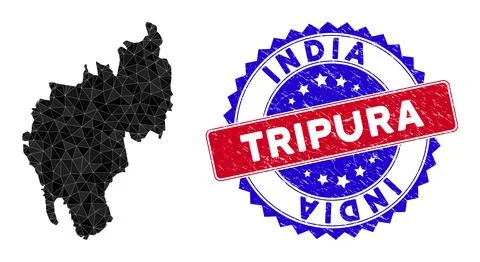 Tripura State Map Triangle Mesh and Grunge Bicolor Watermark Stock Illustration