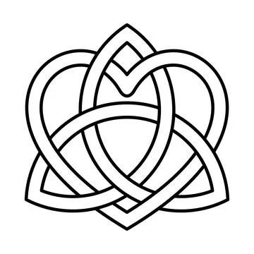 Triquetra, Celtic triangle knot, interlaced with a heart symbol Stock Illustration