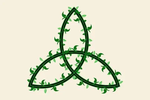 Triquetra symbol. Celtic trinity knot sign with floral decoration of leaves Stock Illustration