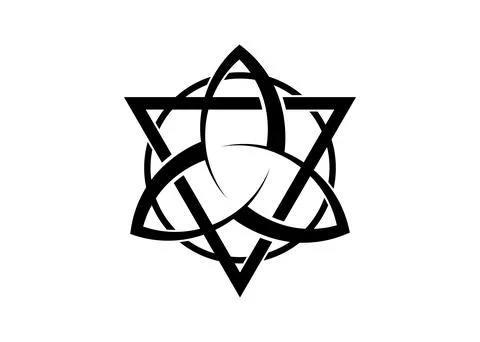 Triquetra with Triangle and Circle logo, Trinity Knot tattoo, Celtic symbol Stock Illustration