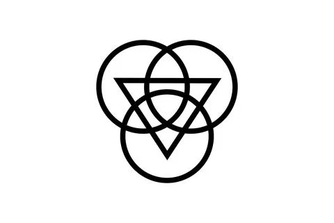 Triquetra with Triangle logo and overlapping circles, Trinity Knot tattoo, Stock Illustration