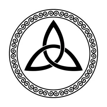 Triquetra, triangular Celtic knot within a circular spiral frame Stock Illustration