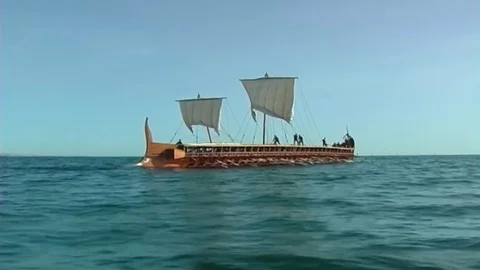 Trireme Ancient Greek Oar Sailing Warshi... | Stock Video | Pond5