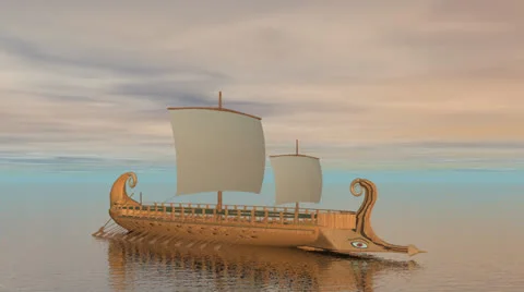 Trireme boat on the ocean - 3D render Video stock 24380116
