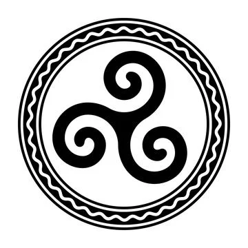 Triskele, triskelion within a circle frame with white wavy line Stockillustratie