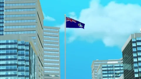 Tristan da Cunha Flag 3D Render Animation with Urban Architecture and Clear  Video stock 332947285