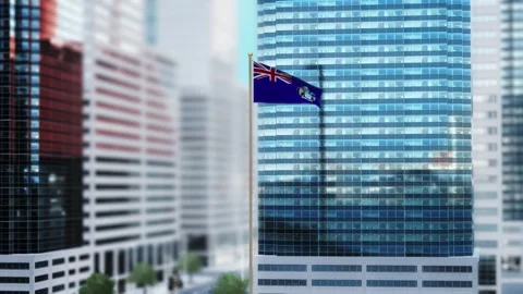 Tristan da Cunha Flag 3D Render Animation Waving in Front of Modern Glass Bu Video stock 332956258