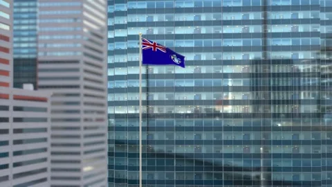 Tristan da Cunha Flag 3D Render Animation Waving Against Glass Office Buildi Stock Footage 333016196