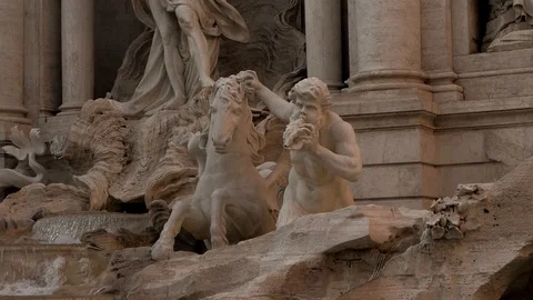 Triton Detail Of The Trevi Fountain in Rome, Italy, Slow Motion Shot Stock Footage