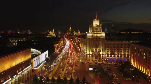 Triumfalnaya square at night Stock Footage 84561783