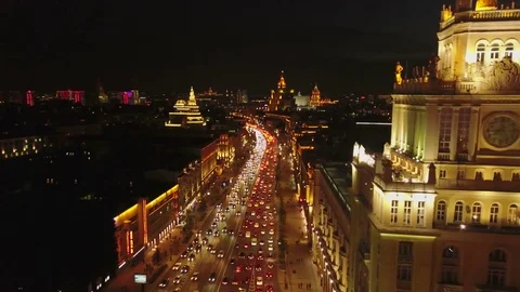 Triumfalnaya square at night Stock Footage 84563954