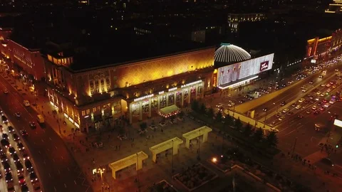 Triumfalnaya square at night Stock Footage 84565346