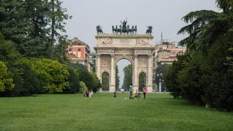 Triumph arc with meadow in front Stock Photos