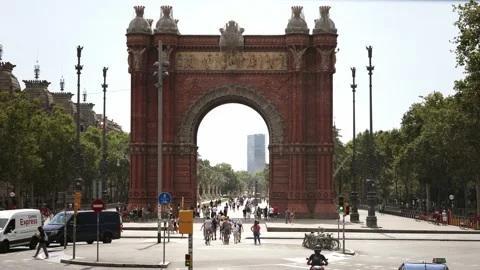 Triumph Arch, Arc de Triomf in Barcelona, Spain. Historic travel destination.  Stock Footage 222204169