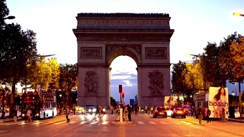 Triumph Arch in Paris evening view - CITY OF PARIS, FRANCE - SEPTEMBER 04, 2023 Stock Footage 250131990