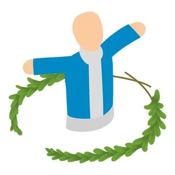 Triumph icon isometric vector. Faceless character winner and green wreath icon Stock Illustration