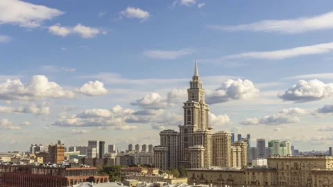 Triumph Palace under the clouds, Moscow, September 2021 Stock Footage 160489524