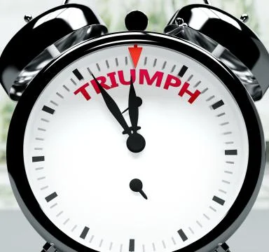 Triumph soon, almost there, in short time - a clock symbolizes a reminder tha Stock Illustration