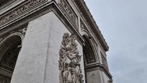 Triumphal Arch (Arc de triomphe) in Paris, France. Closeup architectural details Stock Footage 222552828