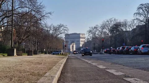 Triumphal Arch (Arc de triomphe) in Paris, France. The famous historic landmark  Stock Footage 234409793