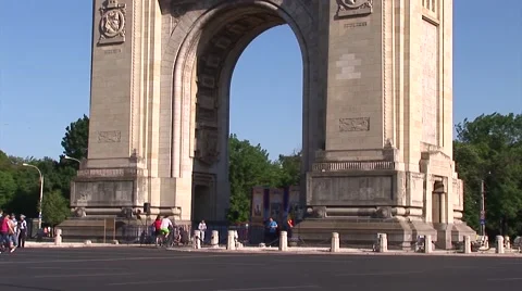 Triumphal arch bucharest Stock Footage 45976287