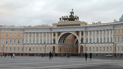 Triumphal Arch the General Staff tourist attraction St. Petersburg Stock Footage 124479110