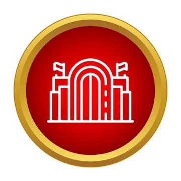 Triumphal arch icon with flags on red circle 스톡 일러스트