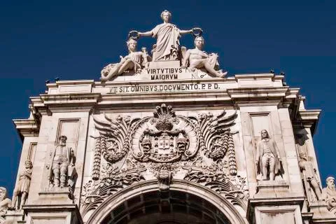 Triumphal arch in lisbon Stock Photos
