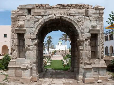 Triumphal arch of marcus aurelius Stock Photos