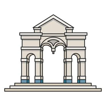 Triumphal arch monument with classical columns and decorative arches. Illus.. Stock Illustration