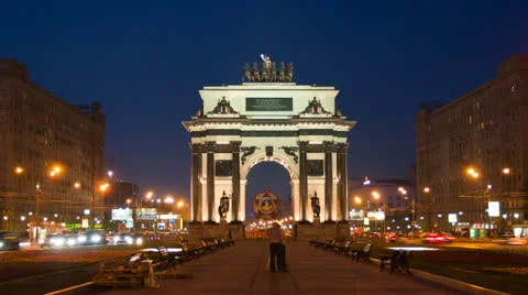 Triumphal arch at night in Moscow Video stock 24097989