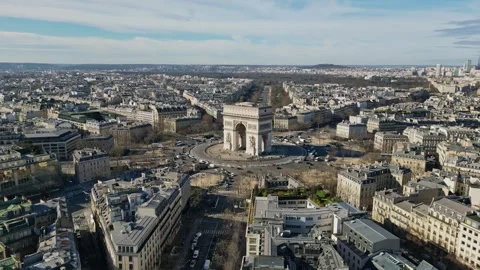 Triumphal arch or Arc de Triomphe with La Defense in background, Paris Stock Footage 266386821