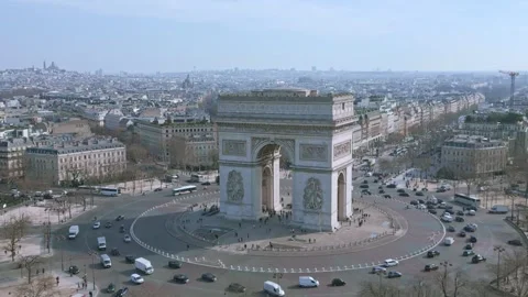 Triumphal arch or Arc de Triomphe on sunny day, Paris cityscape, France. Stock Footage 269148120