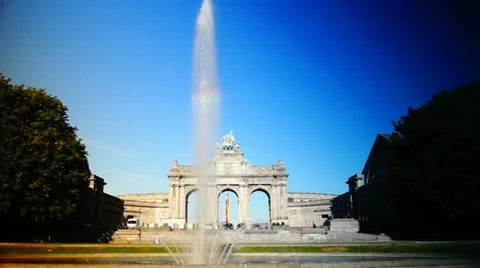 Triumphal arch in the Parc du Cinquantenaire, Brussels, Belgium Stock Footage