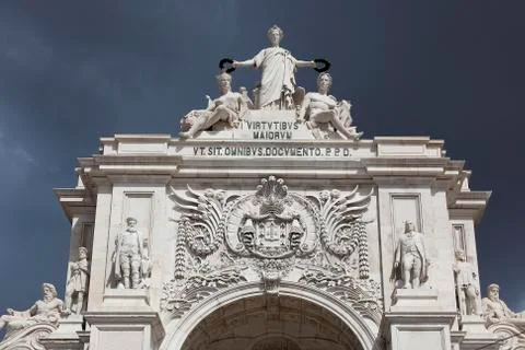 Triumphal Arch on Praca do comercio, commerce square, Baixa district, Lisbon, Stock Photos