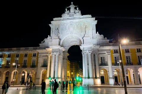 The Triumphal Arch of Praça do Comércio in Lisbon at night Stock Photos
