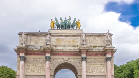 Triumphal Arch timelapse hyperlapse at Tuileries gardens in Paris, France. Stock Footage 236714324