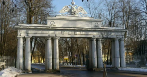 Triumphal gate with a double-headed eagle Stock Footage 87913055