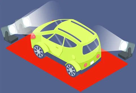 Triumphant appearance of star car on red carpet under spotlights. Celebrity Stock Illustration